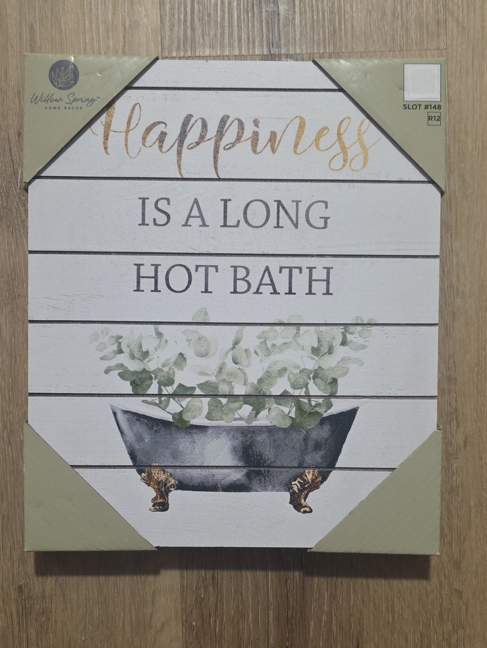 Willow Springs 'Happiness Is A Long Hot Bath' Wall Sign - White & Green